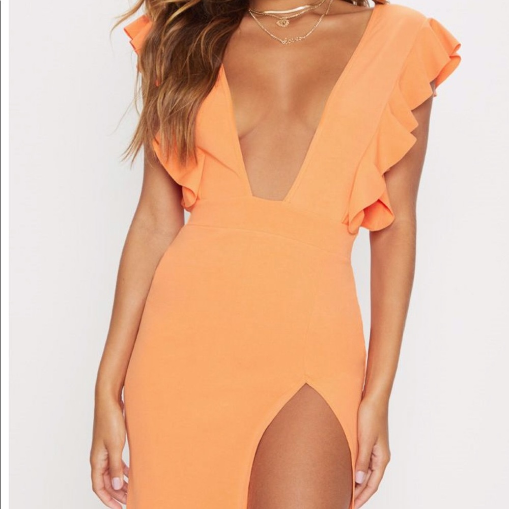 Orange Split leg body con dress